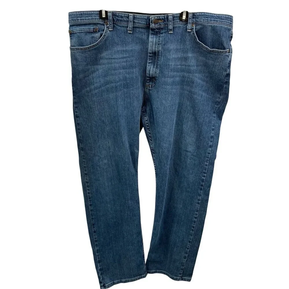 Wrangler Mens Denim Flat Front Straight Leg Stretch‎ Blue Jeans Size 44 X 32